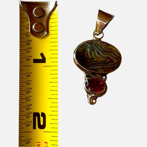 Sterling Silver Abalone w Garnet Pendant is New Old Stock with Heavier Sterling. - Picture 5 of 8